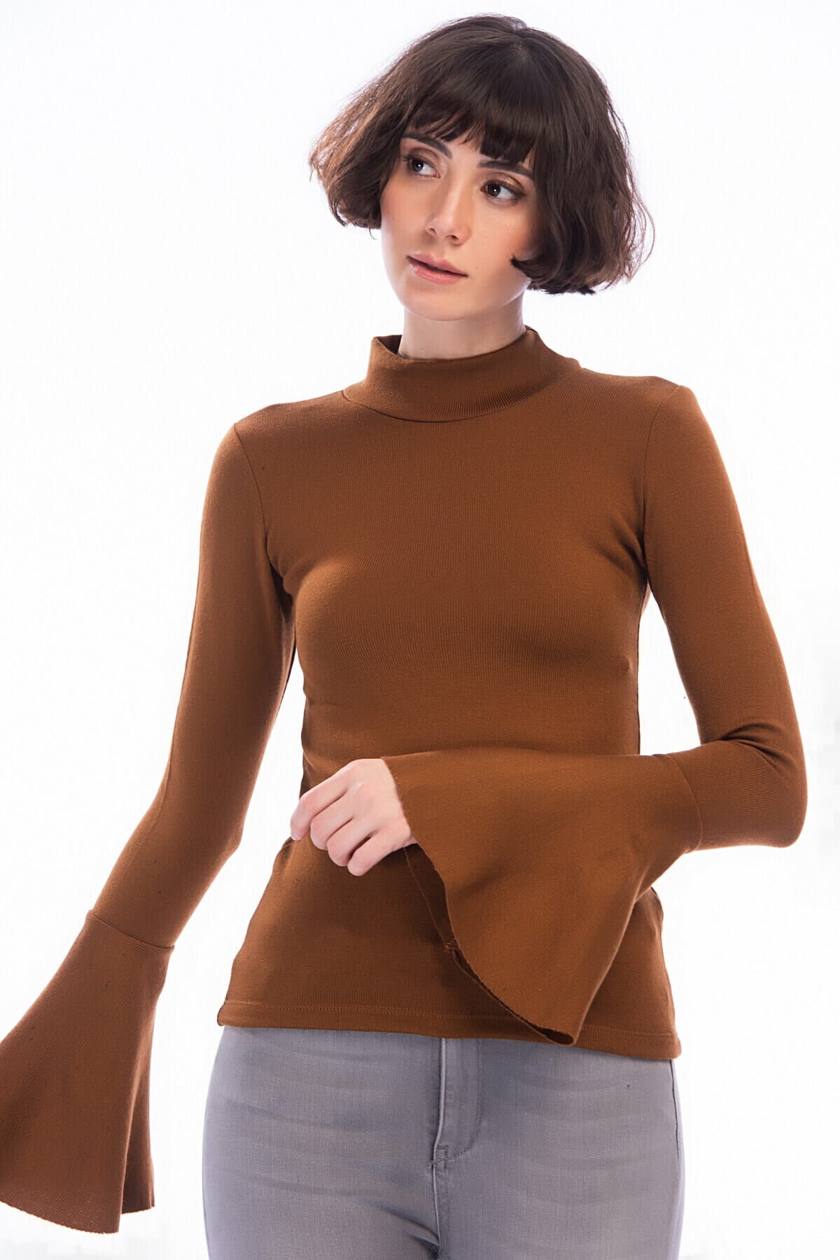 8451071 Akrilik Yarım Balıkçı İspanyol Kol Bluz TARÇIN