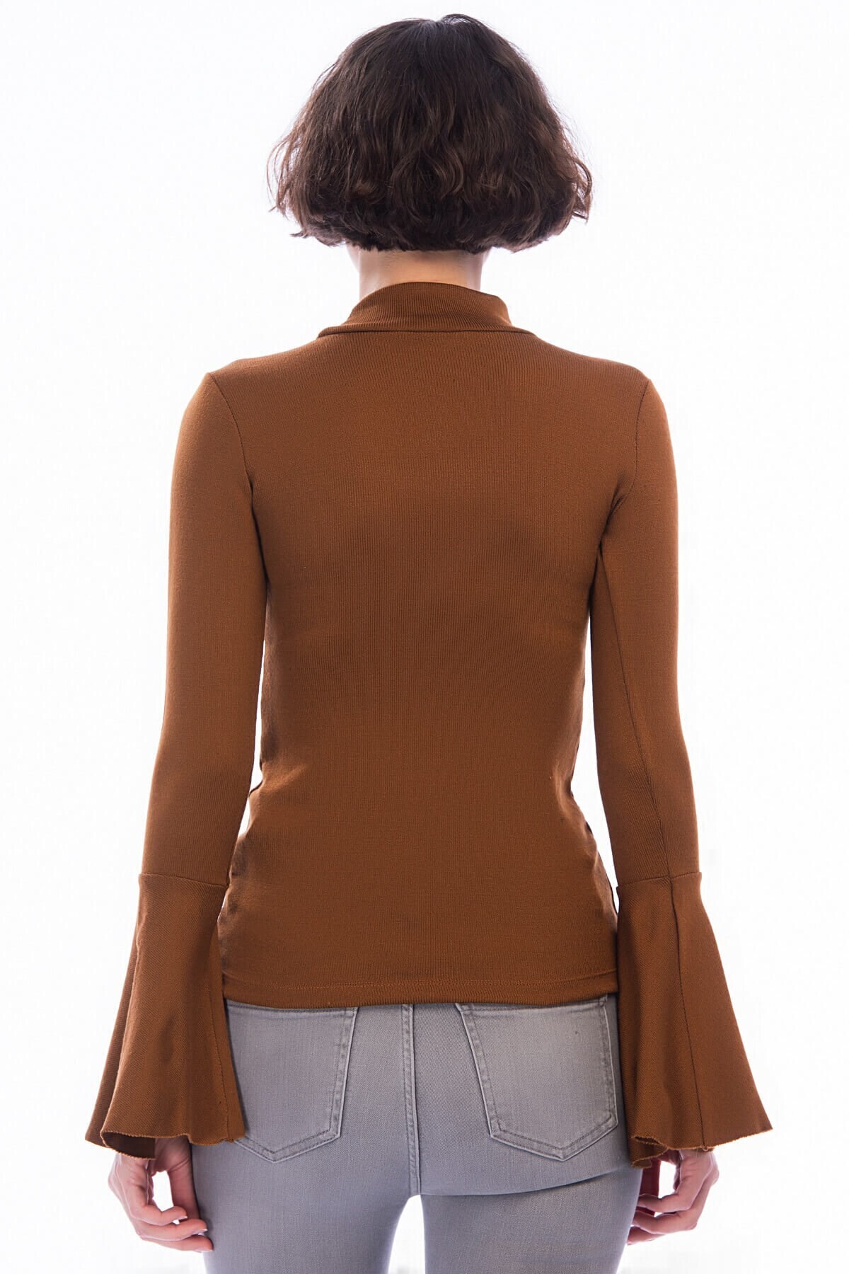 8451071 Akrilik Yarım Balıkçı İspanyol Kol Bluz TARÇIN