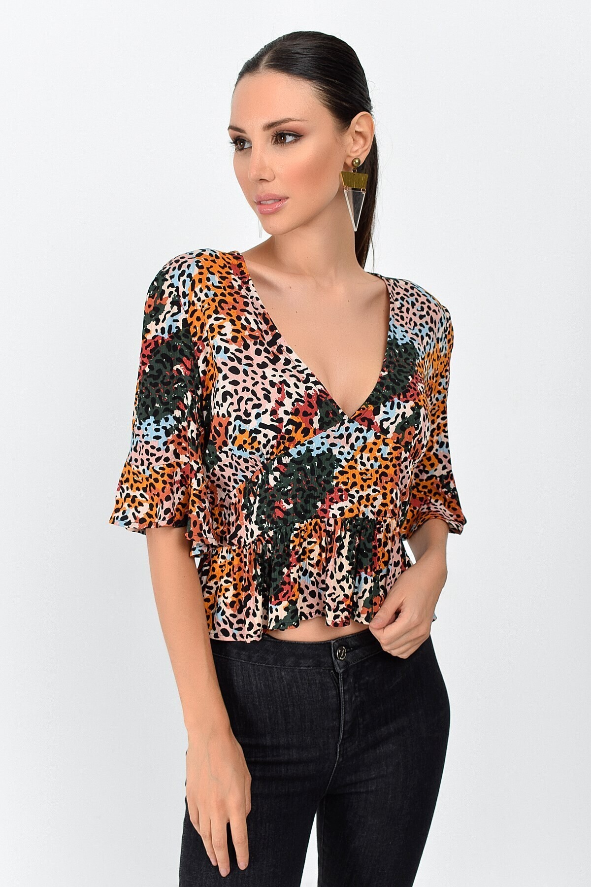 9363031 Krinkle Desenli Arkası Gipeli Kolu Fırfırlı Topik HARDAL-VIZON