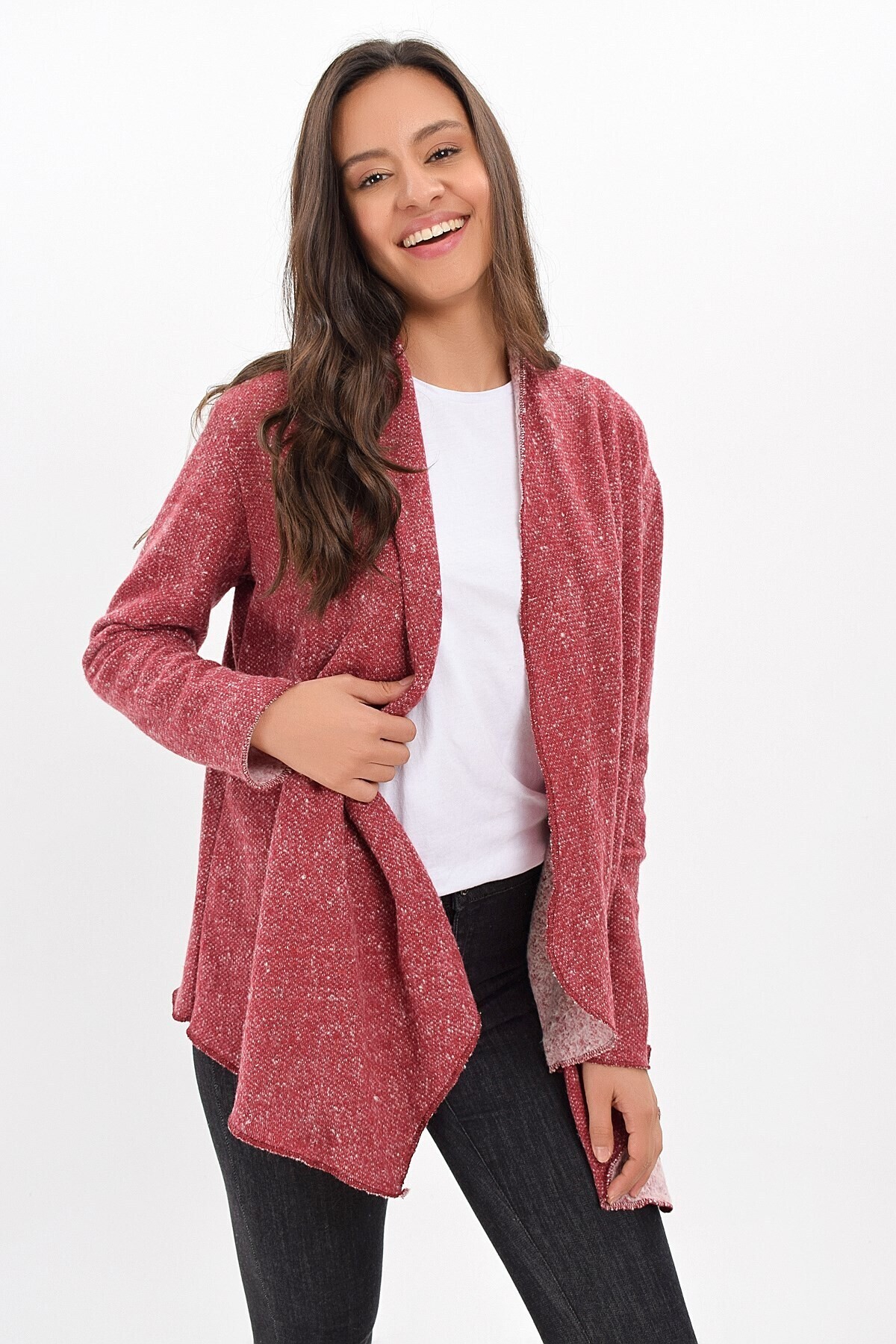 9434343 Makarna Şal Yaka Hırka BORDO