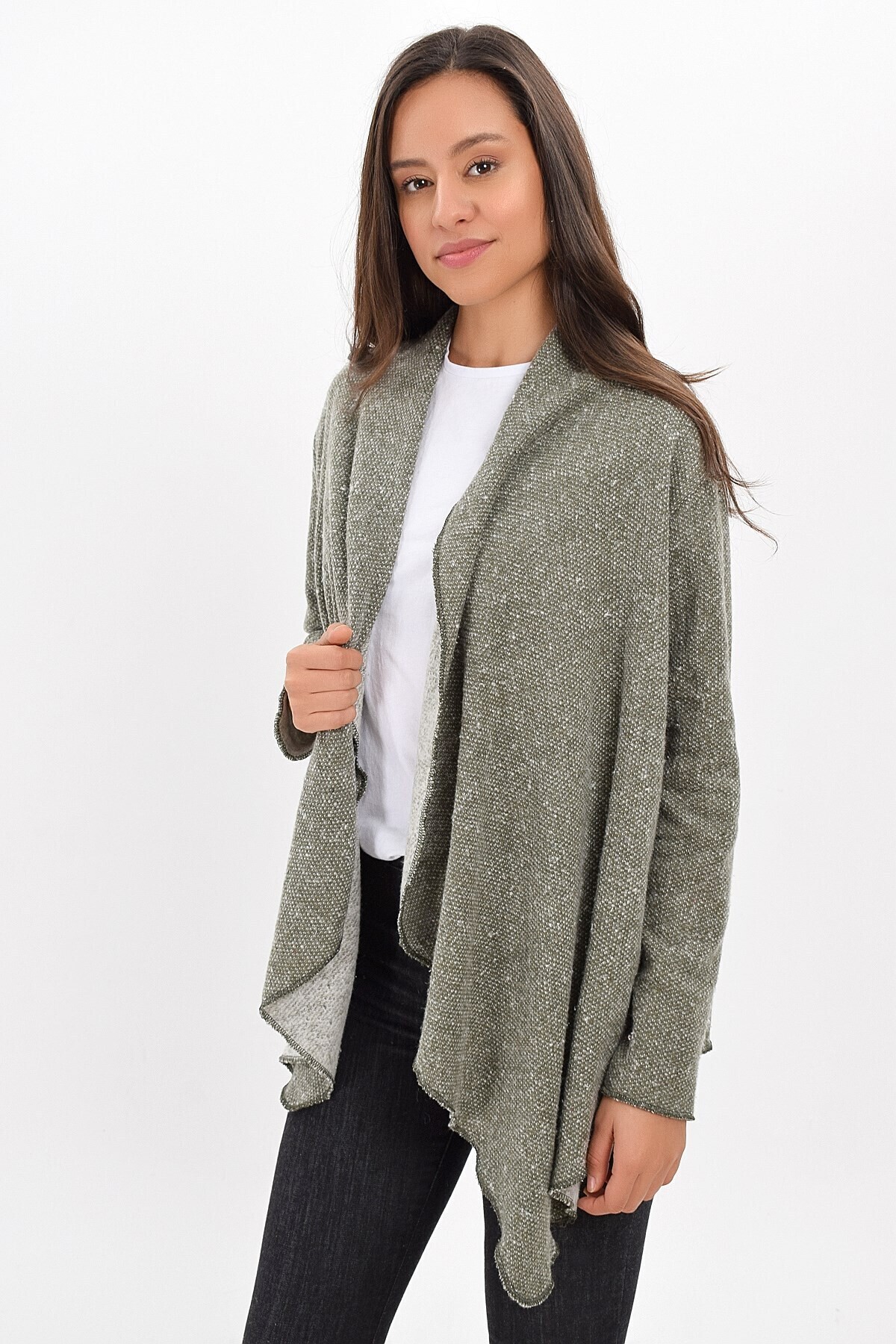 9434343 Makarna Şal Yaka Hırka HAKI