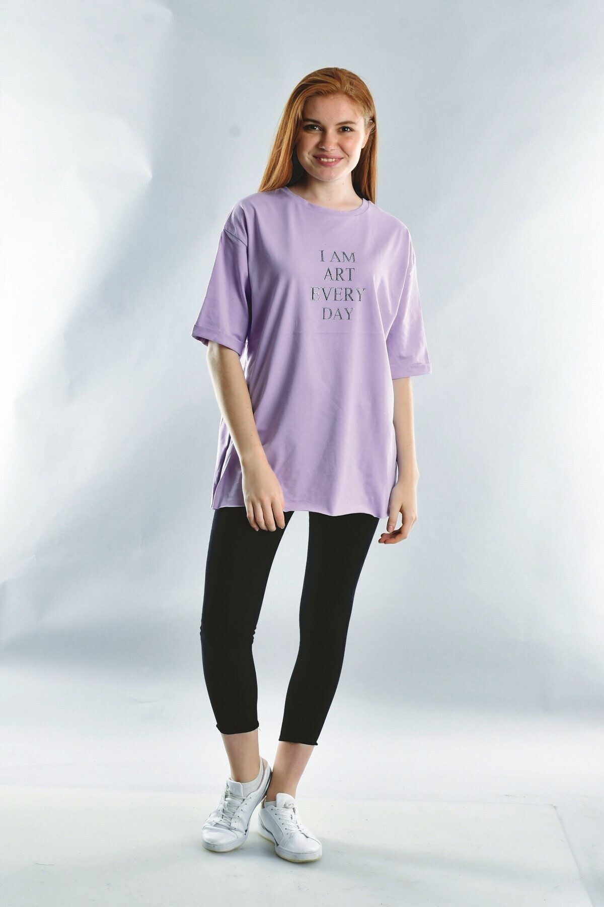 20021916 Süprem I Am Art Taş Baskılı Kısa Kol T-Shirt LILA