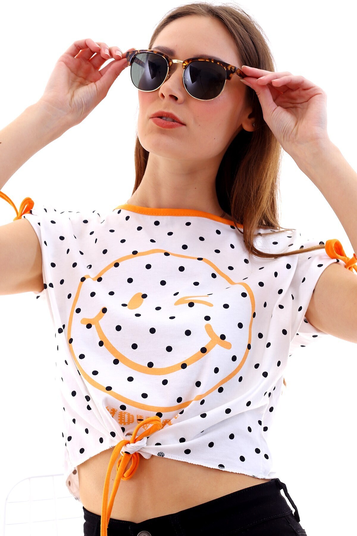 20050510 Süprem Smile Baskıl Bağlamalı Bluz ORANGE