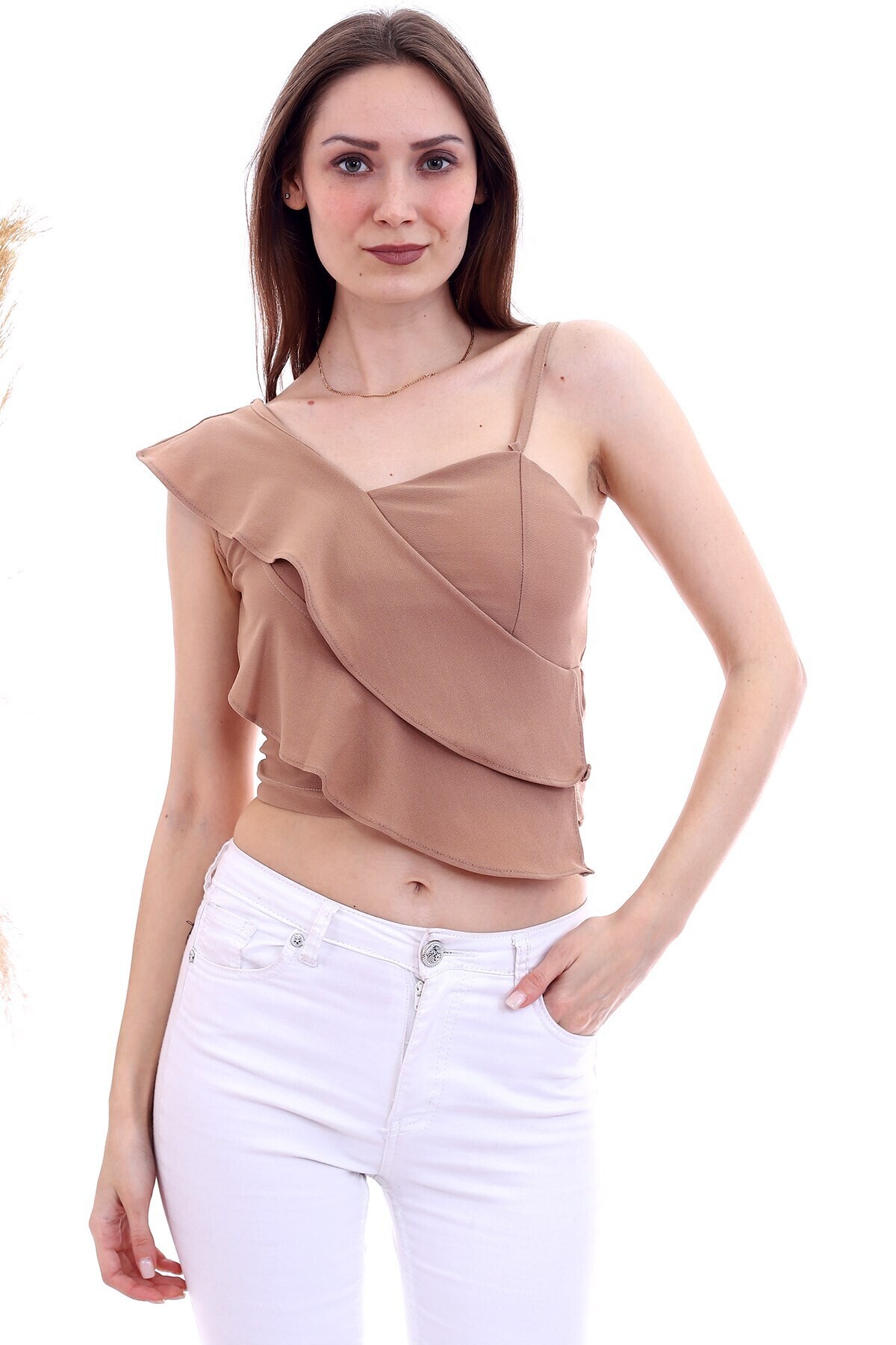 20060652 Örme Krep Volanlı Bluz BİSKÜVİ