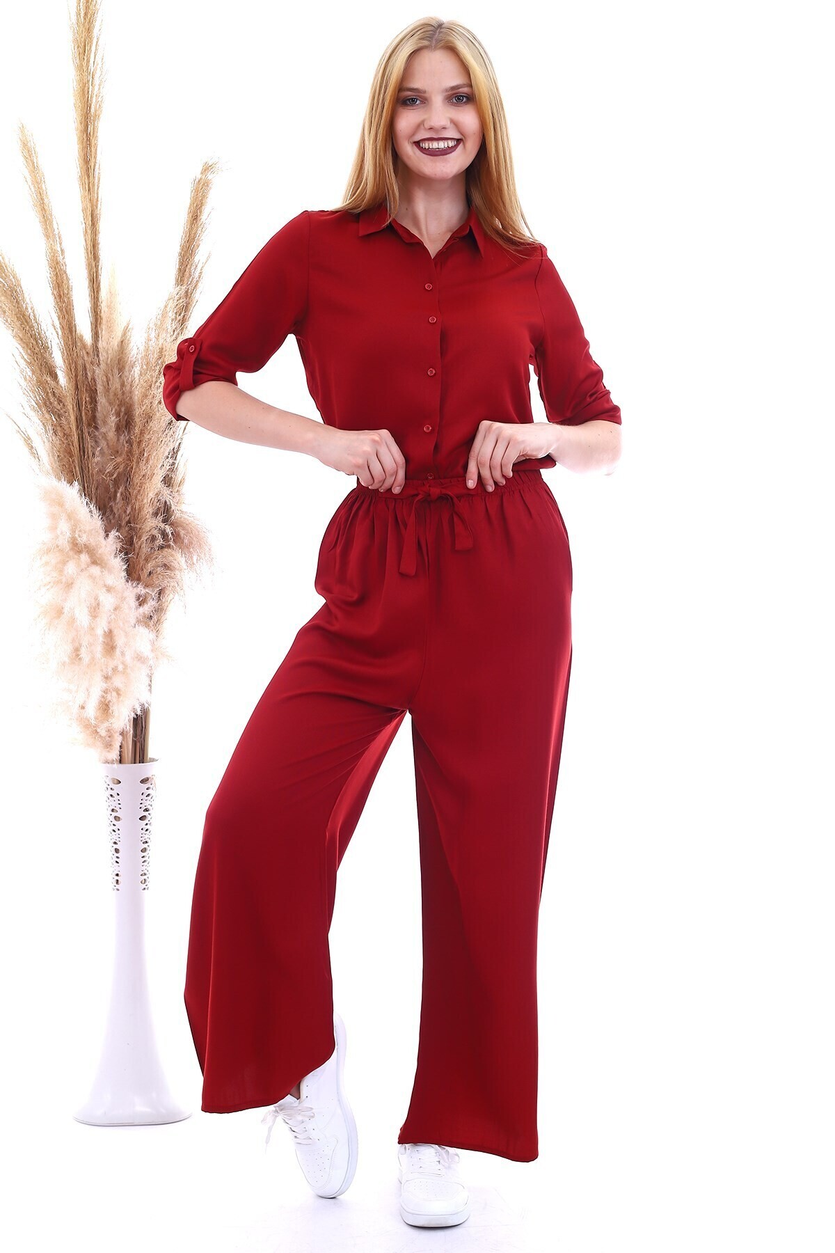 20061005 Dok.Viskon Beli Lastikli Bol Paça Pantolon BORDO