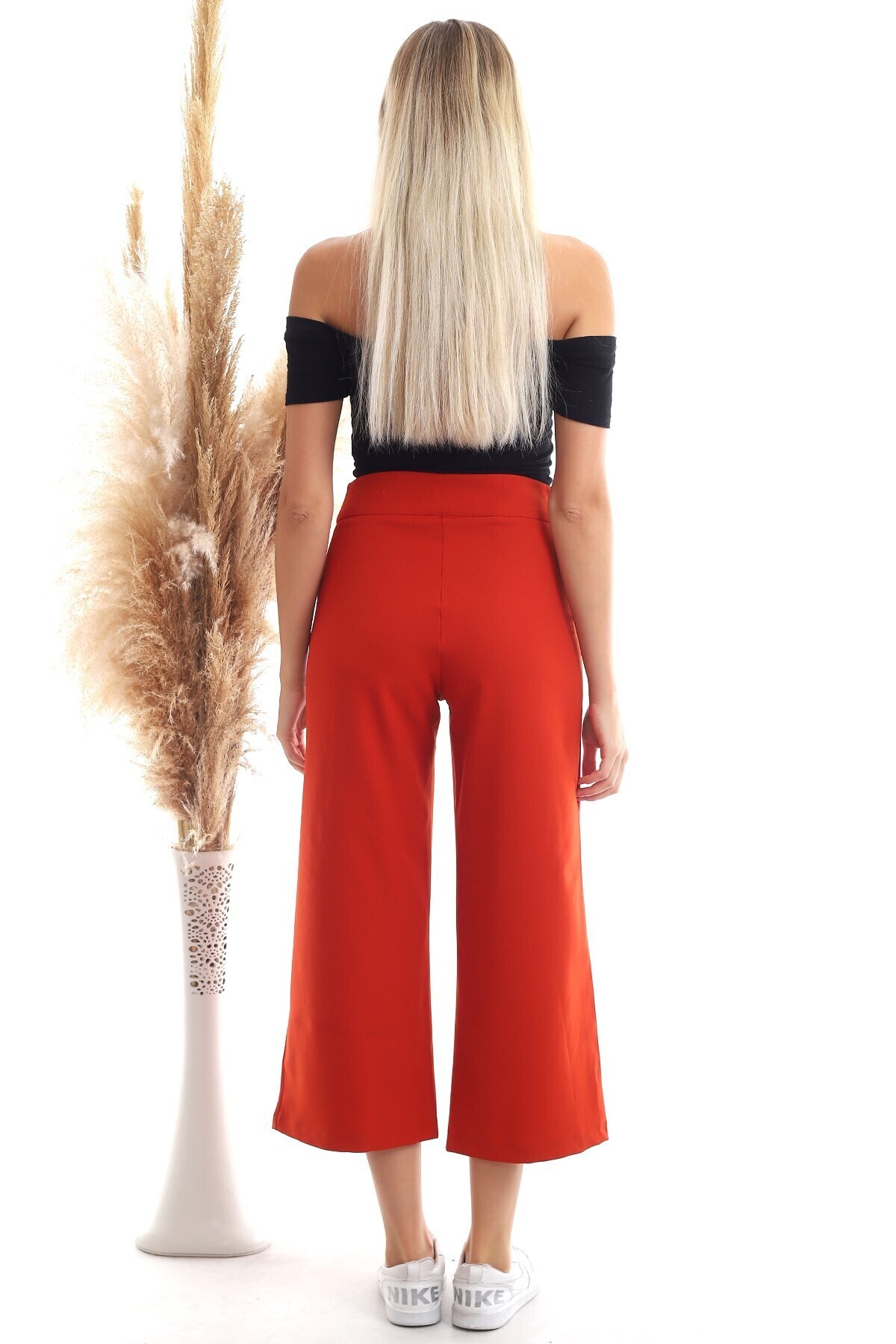 9092864 Azra Önü Fermuarlı Bol Paça Pantolon KIREMIT