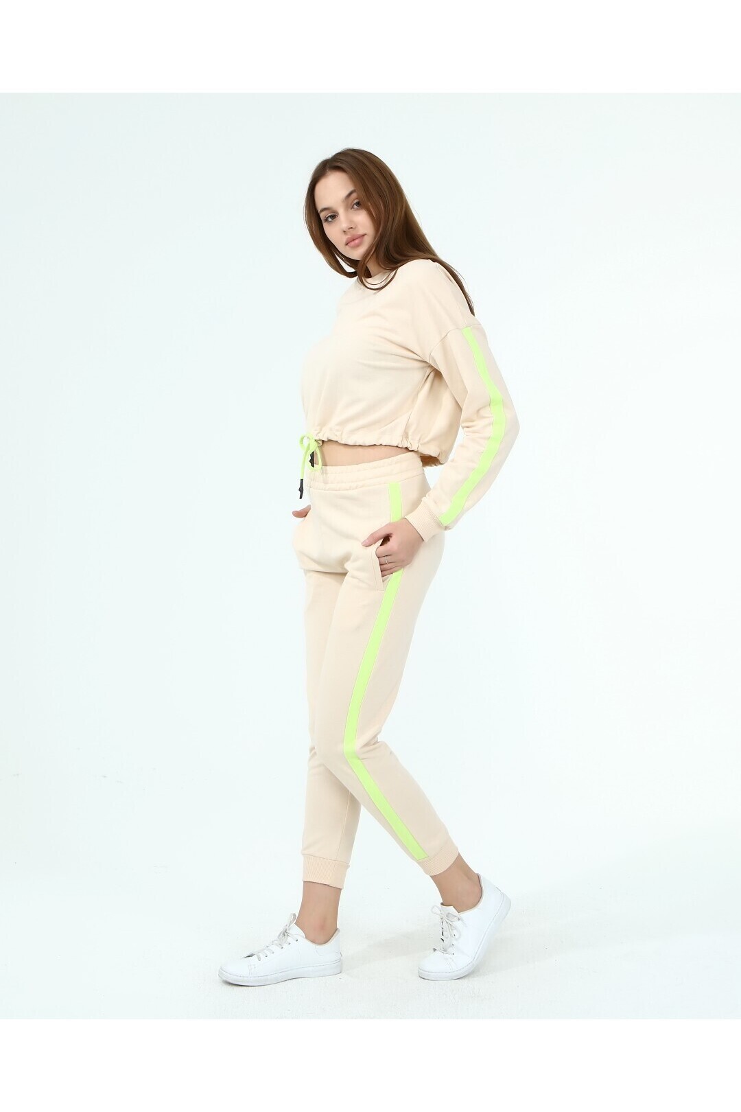 22033931 İkiİplik Yanı Şeritli Sweat+Cepli Pant. İkili Taıkm BEJ