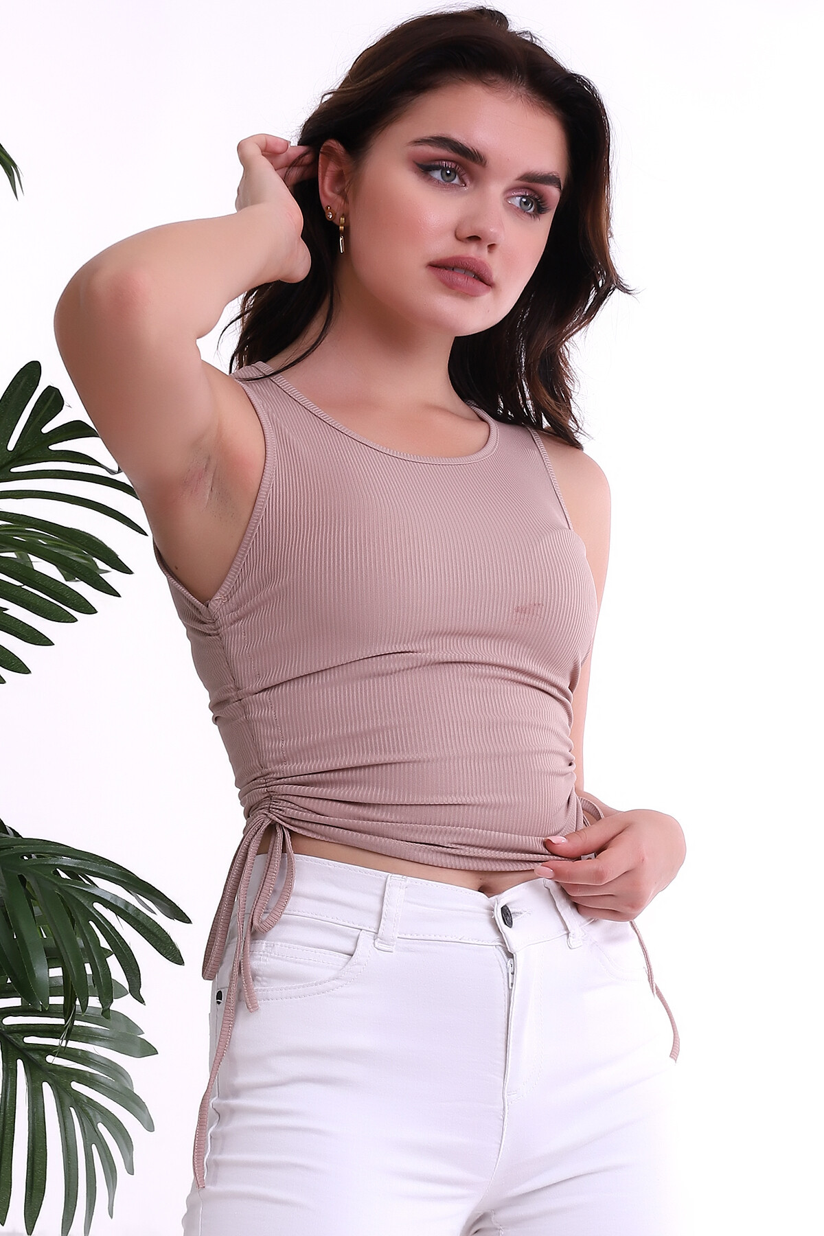 22223925 Kaşkorse Yandan Büzgülü Bluz BEJ