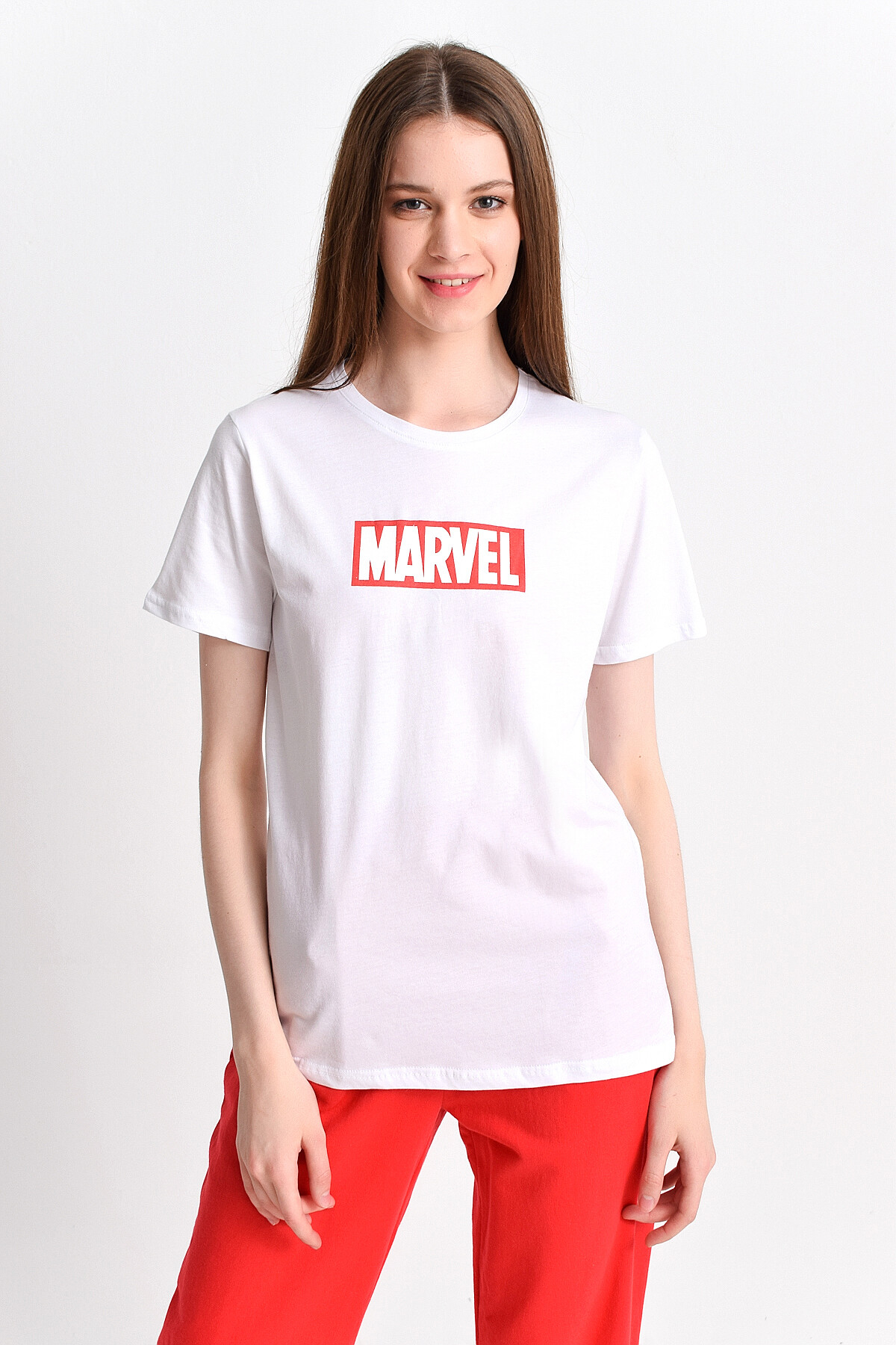 9282821 Süprem Baskılı Kısa Kol T-Shirt BEYAZKIRMIZI