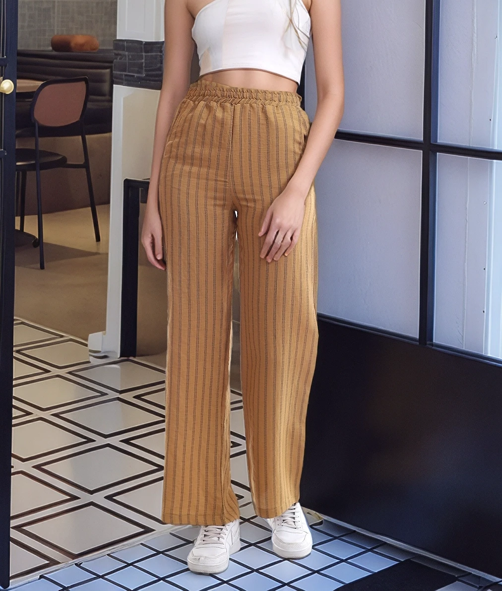 20333459 Keten Çizgi Desenli Cepli Pantolon HARDAL