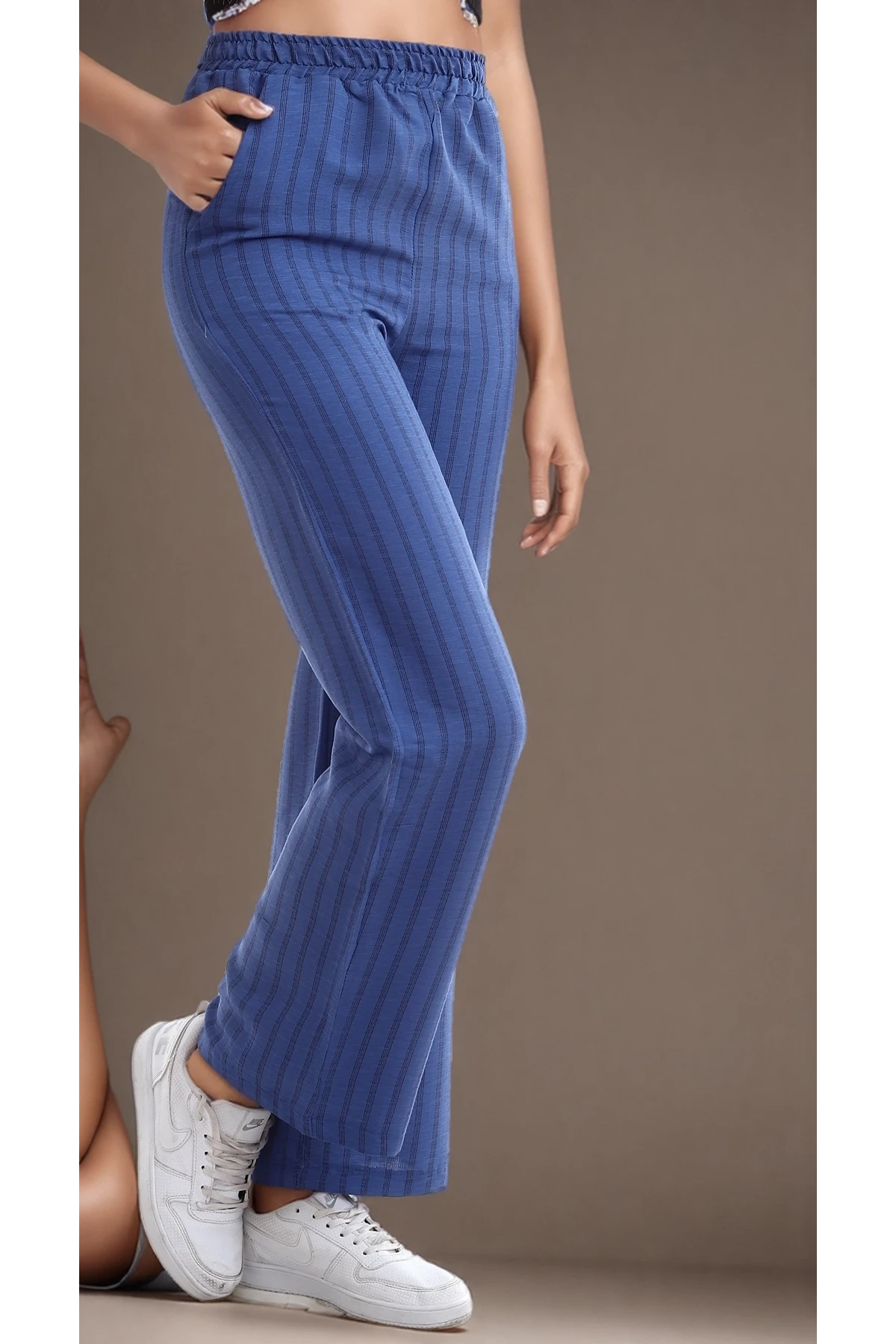 20333459 Keten Çizgi Desenli Cepli Pantolon INDIGO