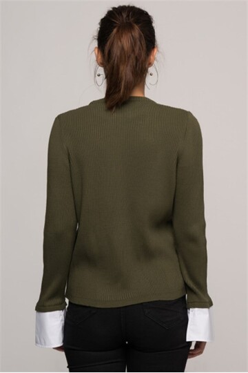 7376003 İnce Fitilli Kaşkorse Manşeti Garnili Uzun Kol Bluz HAKI