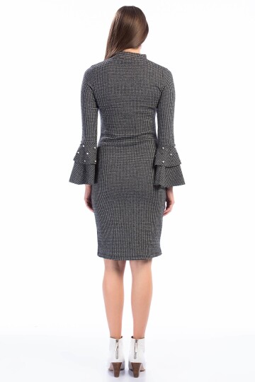 8461013 Balıksırtı Pencereli Kolu Volanlı İncili Elbise KAZAYAGI