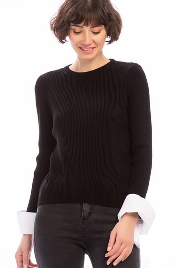 8506003 İnce Fitilli Kaşkorse Manşeti Garnili Uzun Kol Bluz SIYAH