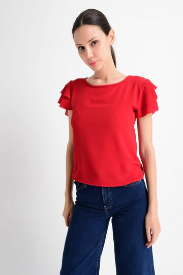 8052201 Kobe Fırfırlı Kısa Kol Bluz KIRMIZI