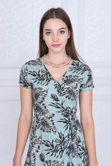 93102403 Dok.Viskon Desenli Anvelop Yarasa Kol Elbise YESIL-VIZON