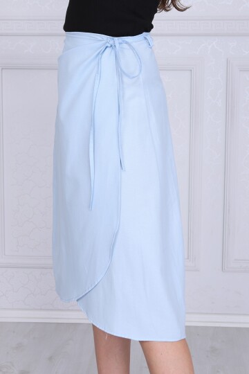 9313124 Dok.Viskon Desenli Beli Bağlamalı Anvelop Etek MAVI