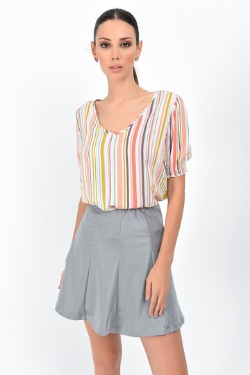 93614023 Parlak Micro Parçalı Kısa Etek GRI