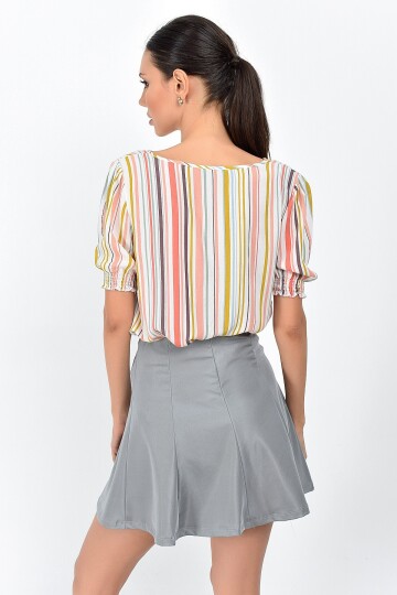 93614023 Parlak Micro Parçalı Kısa Etek GRI