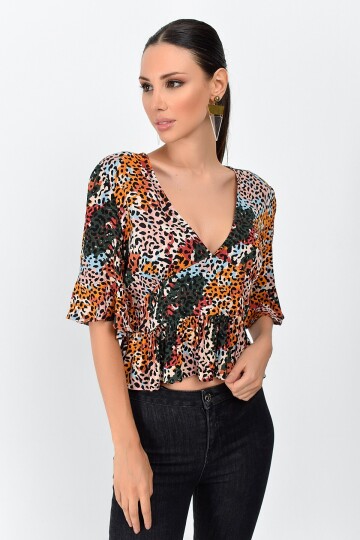 9363031 Krinkle Desenli Arkası Gipeli Kolu Fırfırlı Topik HARDAL-VIZON