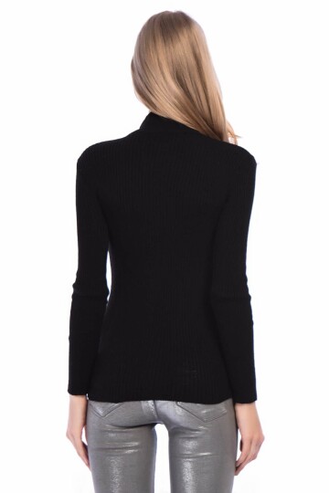 9390250 Fitilli Önü Açık Yarım Balıkçı Uz.Kol Triko SIYAH