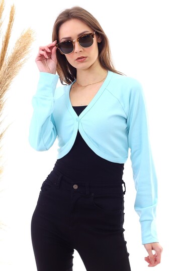 20040407 İnterlok Tek Düğmeli Uzun Kol bolero TURKUAZ