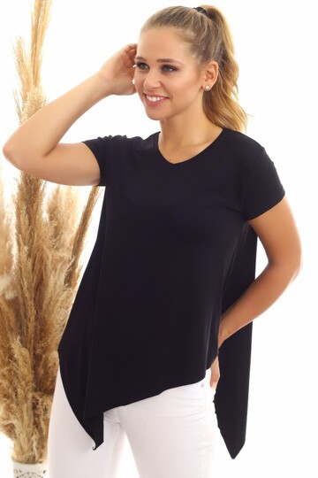 20060632 Viskon V Yaka Asimetrik Kısa Kol Bluz SIYAH