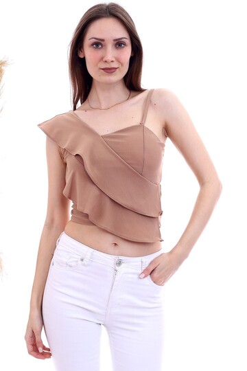 20060652 Örme Krep Volanlı Bluz BİSKÜVİ