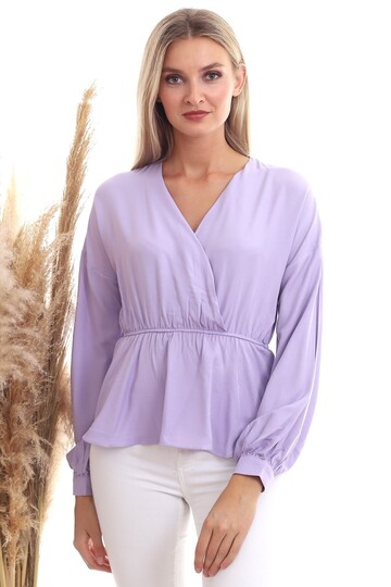 20333307 Dok.Viskon Kruvaze Yaka Uzun Kol Bluz LILA
