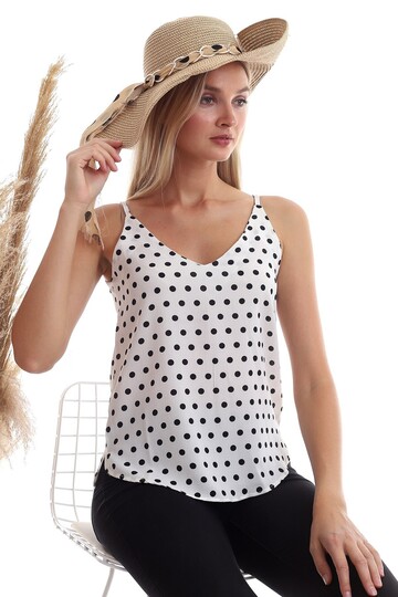 20333453 Kobe Puantiye Desenli İp Askılı Bluz EKRU