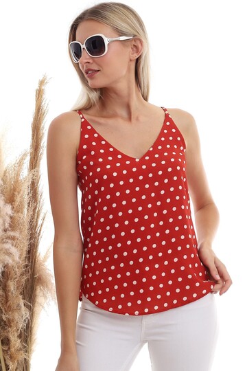 20333453 Kobe Puantiye Desenli İp Askılı Bluz KIREMIT