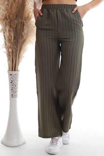 20333459 Keten Çizgi Desenli Cepli Pantolon HAKI