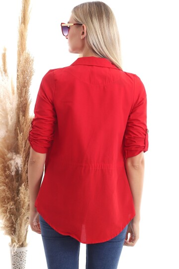 20342379 Viskon Beli Bağcıklı Uzun Kol Ceket KIRMIZI