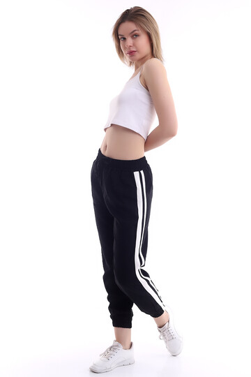 21161665 Ayrobin Yanı Şeritli Bel Paça Lastik Cepli Pantolon SIYAH