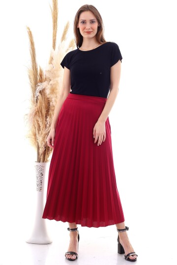 9072693 Mira Pliseli Beli Lastikli Uzun Etek BORDO