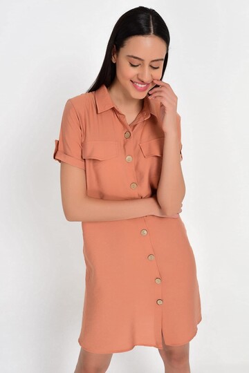 9201572 Bodrum Kms.Gömlek Yaka Kısa Kol Elbise KIREMIT