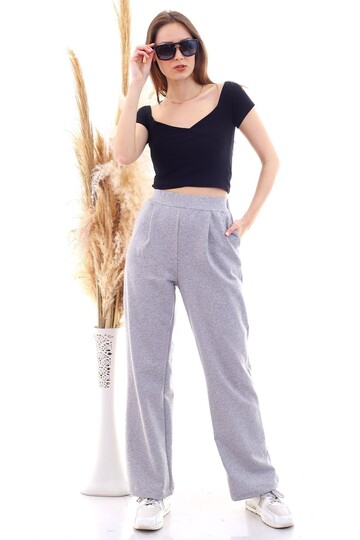 9292933 İkiiplik Cepli Bol Paça Pantolon GRI MELANJ