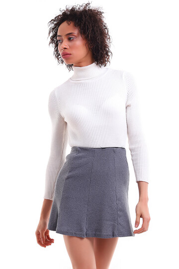 200613173 Kaşkorse Beli Lastikli Parçalı Kısa Etek FUME