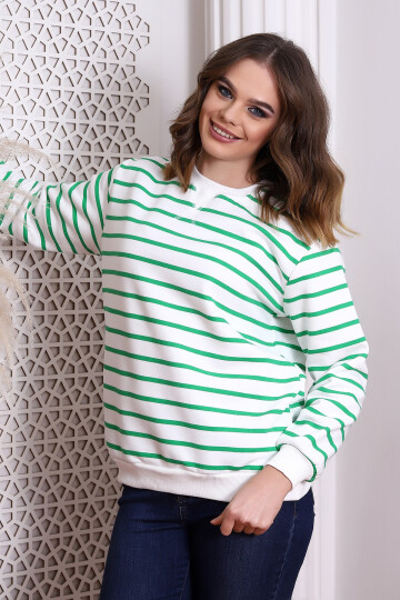 22434188 Üç İplik Çizgili Sweatshirt EKRU YESIL