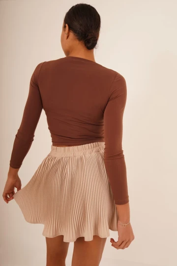 23254005 Sandy Önü Tünelli Büzgülü Uz.Kol Bluz KAHVE