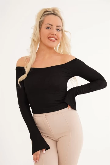 23254221 Kaşkorse Madonna Yaka Bileği Yırtmaçlı Uz. Kol Bluz SIYAH