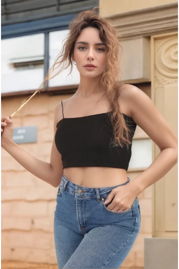 23254278 Kaşkorse İnce Askılı Topik Bluz SIYAH