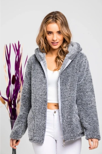 Kadın Gri Fermuarlı Polar