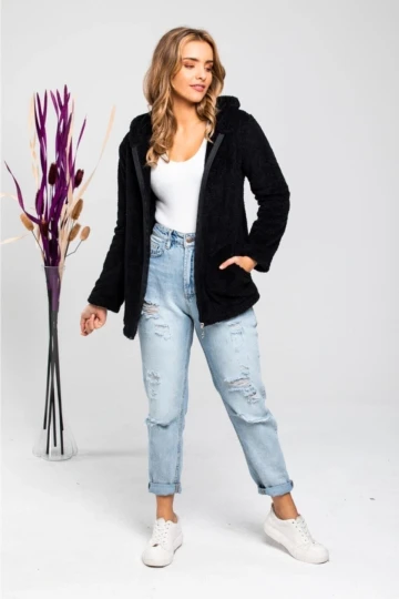 Kadın Siyah Fermuarlı Polar