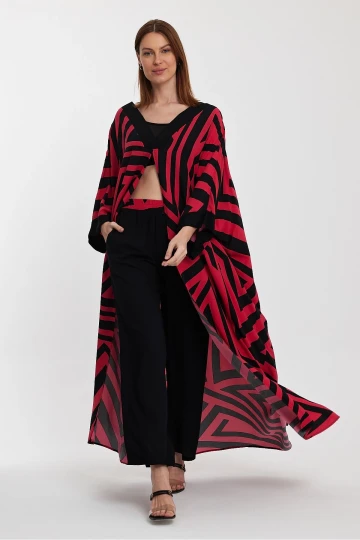 VP1015 Desenli Alt&Üst Kaftan Takım KIRMIZI
