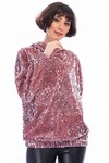 8451365 Kadife Pul Payetli Kapşonlu Sweat PUDRA