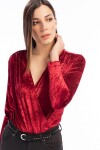 8481403 Kadife Kruvaze Yaka Zıbın Bluz BORDO