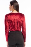 8481403 Kadife Kruvaze Yaka Zıbın Bluz BORDO