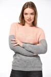 8510407 Triko Örgü Desenli Kayık Yaka Reglan Kol Kazak PUDRA