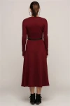 7372368 Eteği Volanlı Kemerli Uzun Elbise BORDO